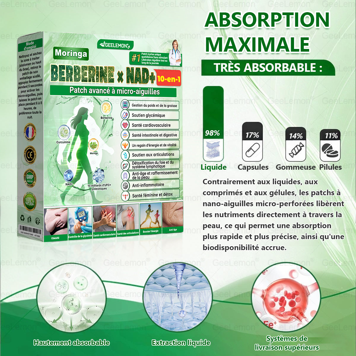 🫙🩸 𝐆𝐞𝐞𝐋𝐞𝐦𝐨𝐧® Moringa · Berberine × NAD+ 10 en 1 Patch Nano-Microneedle Avancé (À utiliser une fois par jour. Résultats visibles en 7 jours)