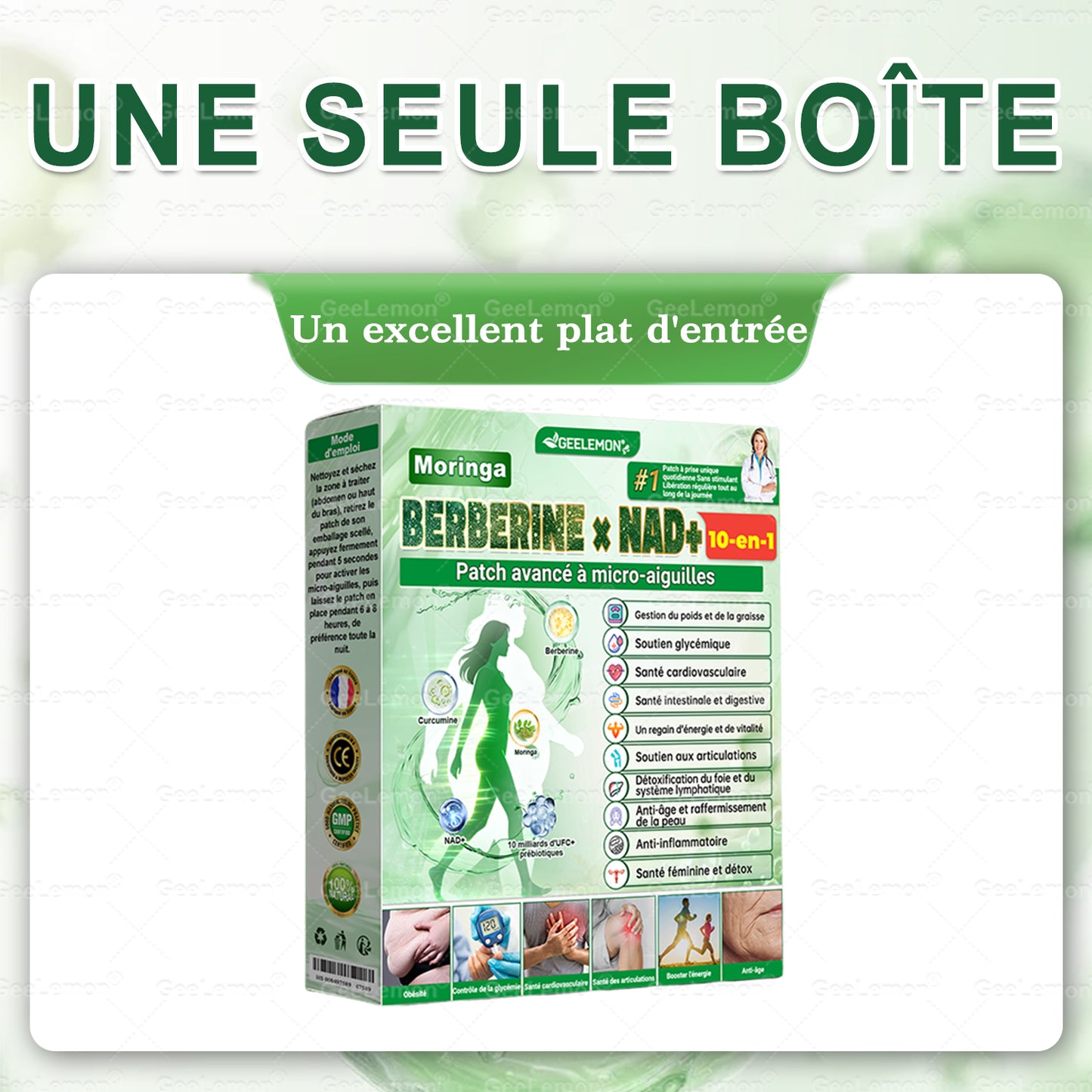 🫙🩸 𝐆𝐞𝐞𝐋𝐞𝐦𝐨𝐧® Moringa · Berberine × NAD+ 10 en 1 Patch Nano-Microneedle Avancé (À utiliser une fois par jour. Résultats visibles en 7 jours)
